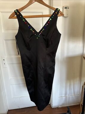 Chetta B Black Midi Dress with Multicolored Jewel Trim